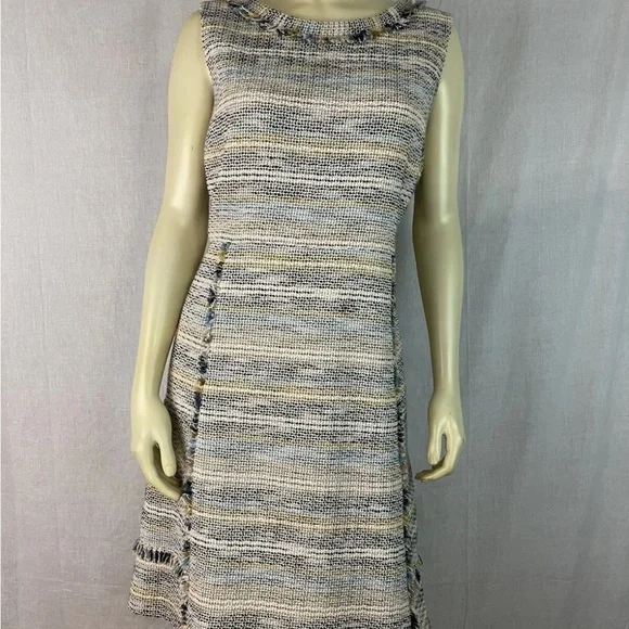 Tory Burch Blue Cream Sheath Midi Dress Bateau Neckline - Picture 4 of 14